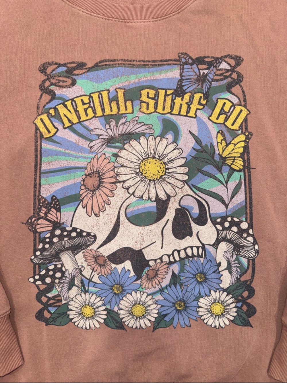 O'Neill Light Brown Crewneck with Floral Skull Graphic - Picture 5 of 8